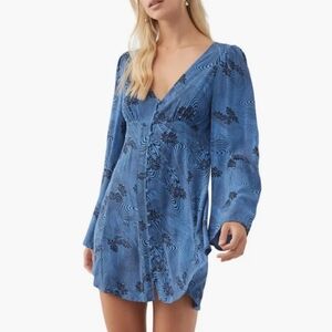 Marylou Blue Floral Long Sleeve Minidress O'Neill Size Medium